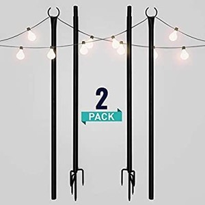 lot 73957 image: Holiday Styling String Light Poles for Outdoors (2 x 9ft) Push Down Middle to Stay Strong Straight and Sturdy to Hang LED Hanging Solar Bulbs for House Garden Cafe Wedding Party
