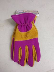 lot 6044 image: Midwest Quality Gloves Inc. Ladies Womens Pigskin Leather & Pink Spandex Size L