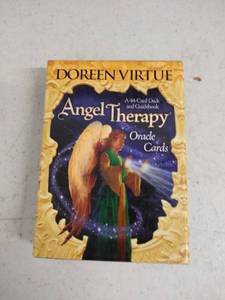 lot 6394 image: Angel Therapy Oracle Cards By Doreen Virtue. Gold Embossed Edges. With Guidebook