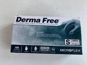 lot 5010 image: Derma Free Powder Free Vinyl Examination Gloves Small Package of 100