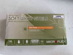 lot 5012 image: Soft White Nitrile Powder Free Examination Gloves Large Package of 100