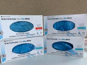 lot 5022 image: Criterion Clear Blue Nitrile Lot of 4 Open Boxes of Examination Gloves