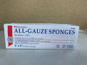 lot 5037 image: Henry Schein All Gauze Sponges Non Sterile 12 Ply 3x3 200 count