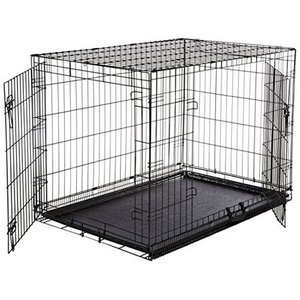 lot 6027 image: AmazonBasics Double-Door Folding Metal Dog or Pet Crate Kennel with Tray, 42 x 28 x 30 Inches