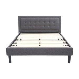 lot 6030 image: Classic Brands Mornington Full Upholstered Headboard and Bed Frame, Grey
