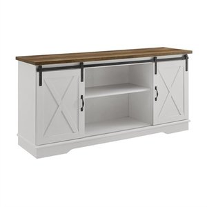 lot 6035 image: Walker Edison WE Furniture TV Stand 58 WhiteRustic Oak, WhiteReclaimed Barnwood