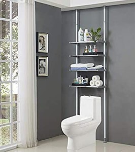 lot 6037 image: ALLZONE 4 Tier Over Commode Shelving, Over The Toilet Storage Rack, No Drilling, Easy to Assemble, Height and Width Adjustable