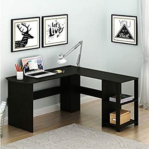 lot 6038 image: SHW L-Shaped Home Office Corner Desk Wood Top, Espresso