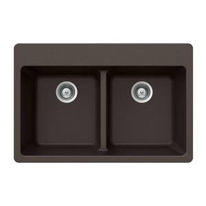 lot 6064 image: Houzer M-200 MOCHA Quartztone Series Granite Top Mount 5050 Double Bowl Kitchen Sink, Mocha