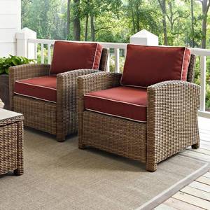 lot 6065 image: Crosley Furniture Bradenton 2-Piece Outdoor Wicker Conversation Set with Cushions - Sangria