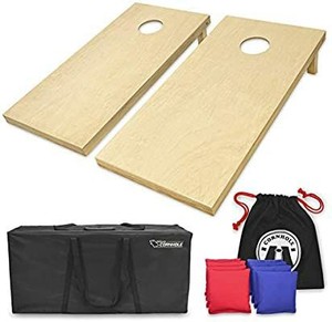 lot 6077 image: GoSports Solid Wood Premium Cornhole Set - Choose Between 4x2 or 3x2 Game Boards  Includes Set of 8 Corn Hole Toss Bags