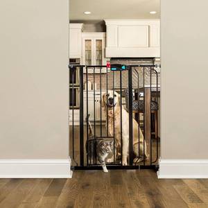 lot 7544 image: Carlson Extra Tall Walk Through Pet Gate with Small Pet Door, Includes 4-Inch Extension Kit, 4 Pack Pressure Mount Kit and 4 Pack Wall Mount Kit, Platinum