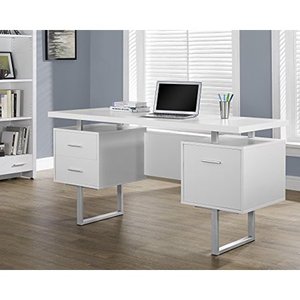 lot 7553 image: Monarch Specialties White Hollow-CoreSilver Metal Office Desk, 60-Inch