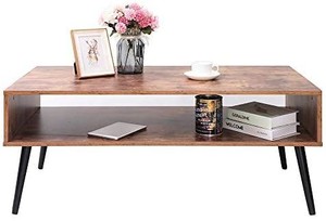 lot 8449 image: IWELL Mid-Century Coffee Table with Storage Shelf for Living Room, Mid-Century Style Cocktail Table, TV Table, Rectangular Sofa Table, Office Table, Solid Elegant Functional Table, CFZ003A