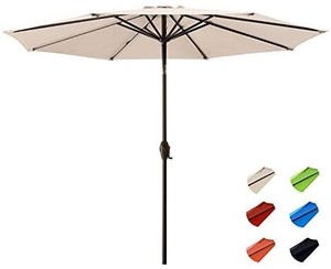lot 8453 image: KITADIN Patio Umbrella - 10Ft Outdoor Market Table Umbrellas with Push Button Tilt and Crank Lift,8 Sturdy Square Ribs (10 Ft,Beige)