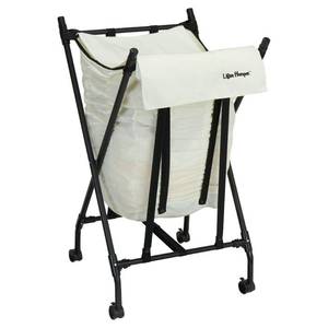 lot 8455 image: Household Essentials LH1005 Lifter Hamper Spring Loaded Rolling Laundry Bag with Cloth Lid - White