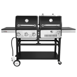 lot 8476 image: Royal Gourmet ZH3003 Dual 3-Burner Gas and Charcoal Grill Combo, for Outdoor Cooking, Black