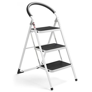 lot 9293 image: Delxo 3 Step Ladder Folding Step Stool 3 Step ladders with Handgrip Anti-Slip and Wide Pedal Sturdy Steel Ladder 300lbs White and Black Combo (3 feet) (3 Step Ladder)