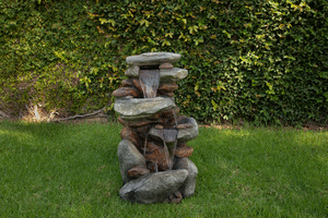 lot 9294 image: Alpine Corporation 4-Tier Rock Water Fountain with LED Lights - Outdoor Water Fountain for Garden, Patio, Deck, Porch - Yard Art Decor