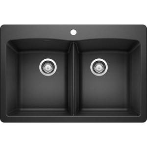 lot 9295 image: BLANCO, Anthracite 440220 DIAMOND SILGRANIT 5050 Double Bowl Drop-In or Undermount Kitchen Sink, 33 X 22