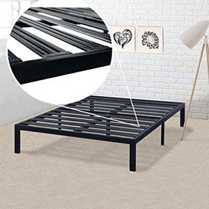 lot 9297 image: Mellow Rocky Base E 14 Platform Bed Heavy Duty Steel Black, w Patented Wide Steel Slats (No Box Spring Needed) - Queen