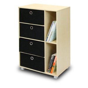 lot 9315 image: Furinno Multipurpose Storage Cabinet w4 Bin Drawers, Steam BeechBlack