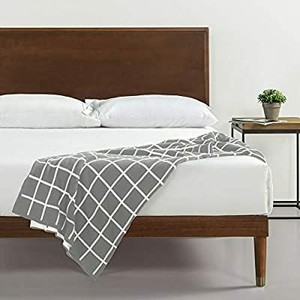 lot 9339 image: Zinus Deluxe Mid-Century Wood Platform Bed with Adjustable height Headboard, no Box Spring needed, Queen