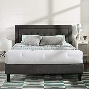lot 9342 image: Zinus Dachelle Upholstered Tufted Premium Platform Bed, King, Dark Grey