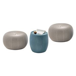 lot 9352 image: Keter Urban Knit Pouf Ottoman Set of 2 with Storage Table for Patio and Room D�cor - Perfect for Balcony, Deck, and Outdoor Seating, DuneMisty Blue