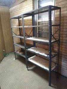 lot 100 image: Lot of 2 Metal Shelving Units  58 Tall x 3 Wide