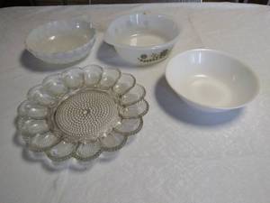 lot 120 image: Vintage Glass Hobnail Deviled Egg Tray, Corelle & More