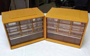 lot 126 image: 2 Vintage AKRO-MILS 10 Drawer Organizer Cabinets  10 x 7.5