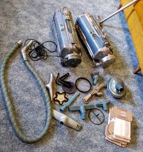 lot 150 image: 2 Vintage Electrolux Canister Vacuum & Accessories  1 Works