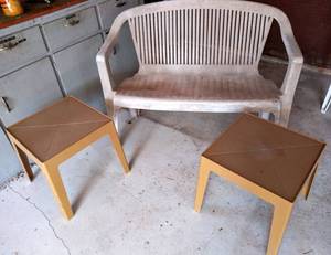 lot 160 image: Outdoor Love-seat Plastic Chair  2 Side Tables