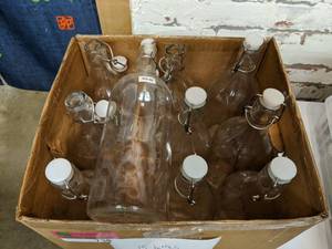 lot 7386 image: (15) Glass Bottles With Wire Bail Swing Top Lid