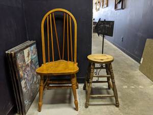 lot 7406 image: Wooden Chair And Stool