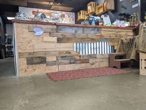 lot 7427 image: L-Shaped Wood Counter, Buyer Responsible For Removal