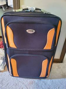 lot 3109 image: Orange and Black American Uni Suitcase with Wheels