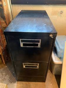 lot 3156 image: Locking Two Drawer Black File Cabinet