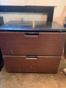 lot 3158 image: Two Drawer Wide File Cabinet Metal With Wood Front No Key