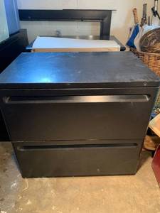 lot 3160 image: Wide Two Drawer Black Metal File Cabinet No Key