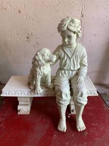 lot 3164 image: Cedar Creek Collection Resin Boy With Dog On Bench