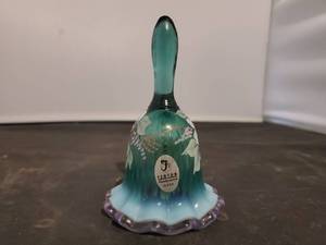 lot 3166 image: Hand Painted Fenton - Aqua Green with Powder Blue Ruffled Rim Signed