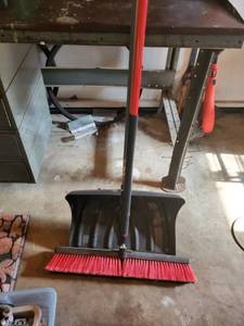 lot 3172 image: Lot with Red Bristle Push Broom and Snow Shovel
