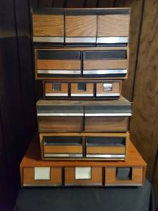 lot 5257 image: VHS, CD, and 8 Track Hard Plastic Organizers