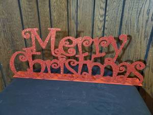 lot 5261 image: Red Glitter Merry Christmas Mantle Piece