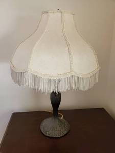 lot 5274 image: Ornate Metal Lamp with Fringe Shade