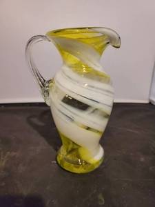 lot 5305 image: Murano Pitcher Swirl Yellow and White