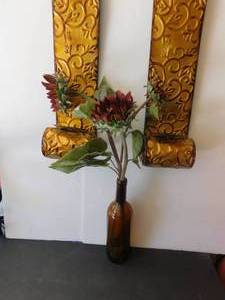 lot 1468 image: Candleholders (2 ea) & Floweral Arrangement