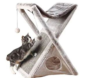 lot 4373 image: Trixie Pet Products Miguel Fold and Store Cat Tower, 20.25 x 13.75 x 25.5, GrayLight Gray